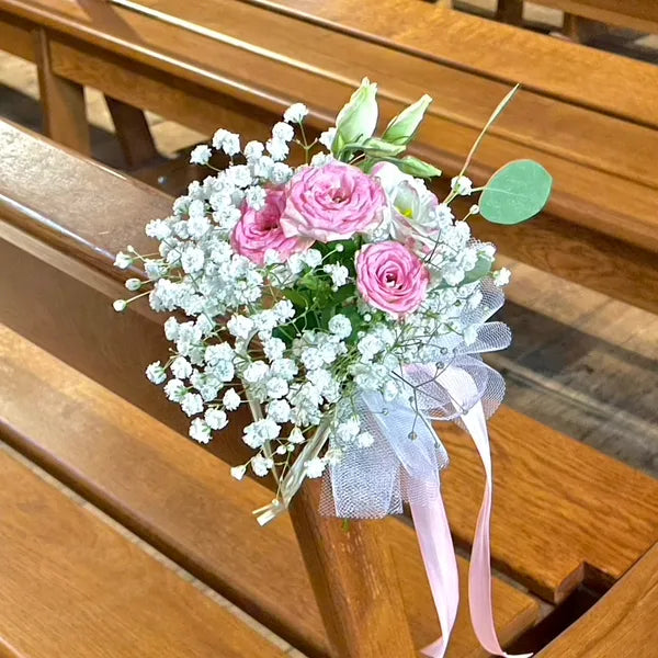 Cérémonie d'Eglise tons rose/blanc