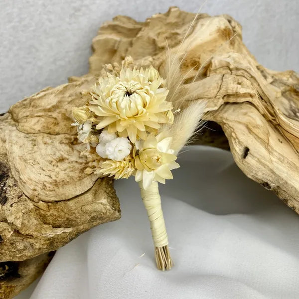 BOX DIY, Boutonnières en fleurs séchées, Loisir créatif, EVJF, Blanc beige, vidéo Tuto facile
