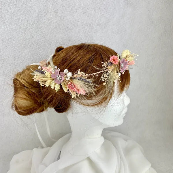 Couronne Bohème Palm nuances de rose blanc - Accessoire mariage