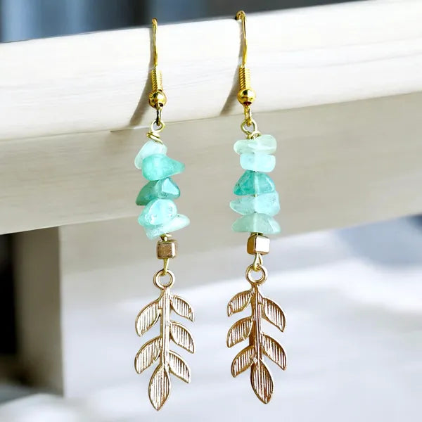 Boucles d'Oreilles, Pierres naturelles aventurine, cadeaux, pour oreilles percées