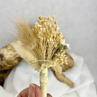 Boutonnière Bohème Palm nuances de blanc beige - Accessoire mariage