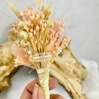 Boutonniere Bohemian Palm shades of white pink - Wedding accessory