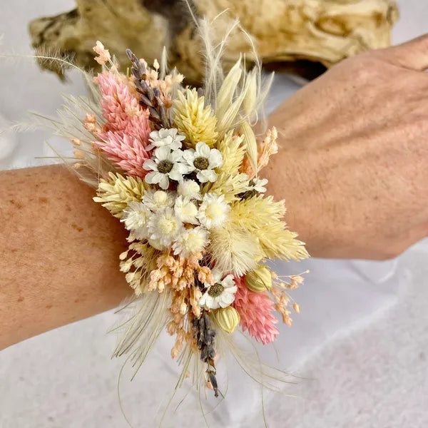 Bohemian Palm bracelet shades of white pink - Wedding accessory