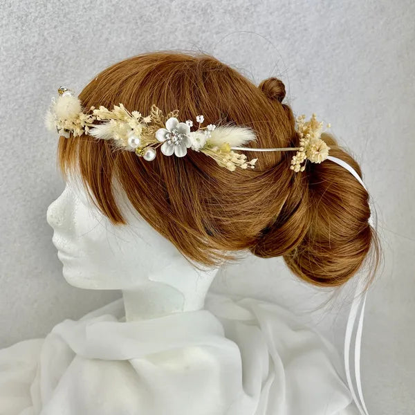 Couronne Bohème Palm nuances de blanc beige - Accessoire mariage