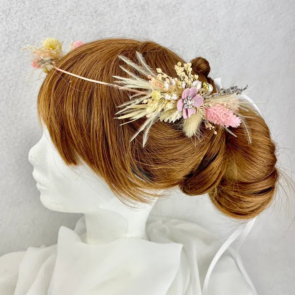 Couronne Bohème Palm nuances de rose blanc - Accessoire mariage