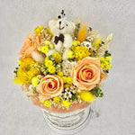 FLOWER BOXE, Fleurs séchées pêche/jaune, Cadeau Naissance, Anniversaire, Cadeau Eco-durable