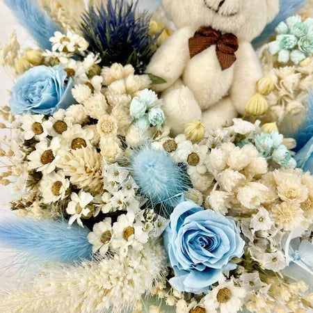 FLOWER BOXE, Fleurs séchées bleues/blanches , Cadeau Naissance, Anniversaire, Cadeau Eco-durable