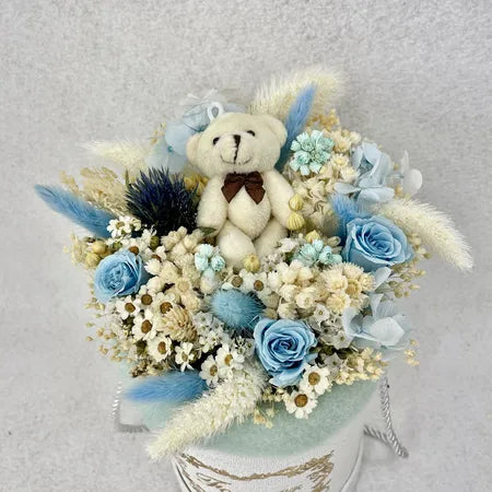 FLOWER BOXE, Fleurs séchées bleues/blanches , Cadeau Naissance, Anniversaire, Cadeau Eco-durable