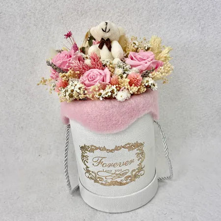 FLOWER BOXE, Fleurs séchées rose/blanc, Cadeau Naissance, Anniversaire, Cadeau Eco-durable