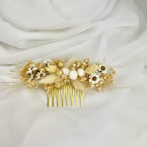 Peigne Bohème Palm nuances de blanc beige - Accessoire mariage